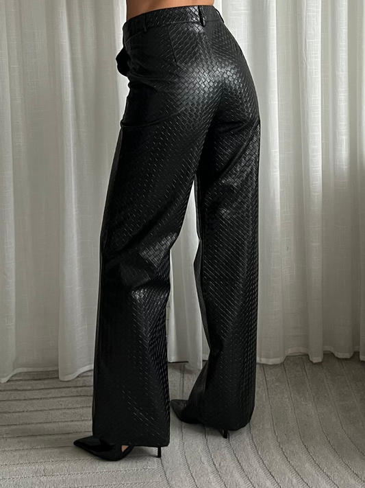 HEATHER BLACK BRAIDED FAUX LEATHER PANTS