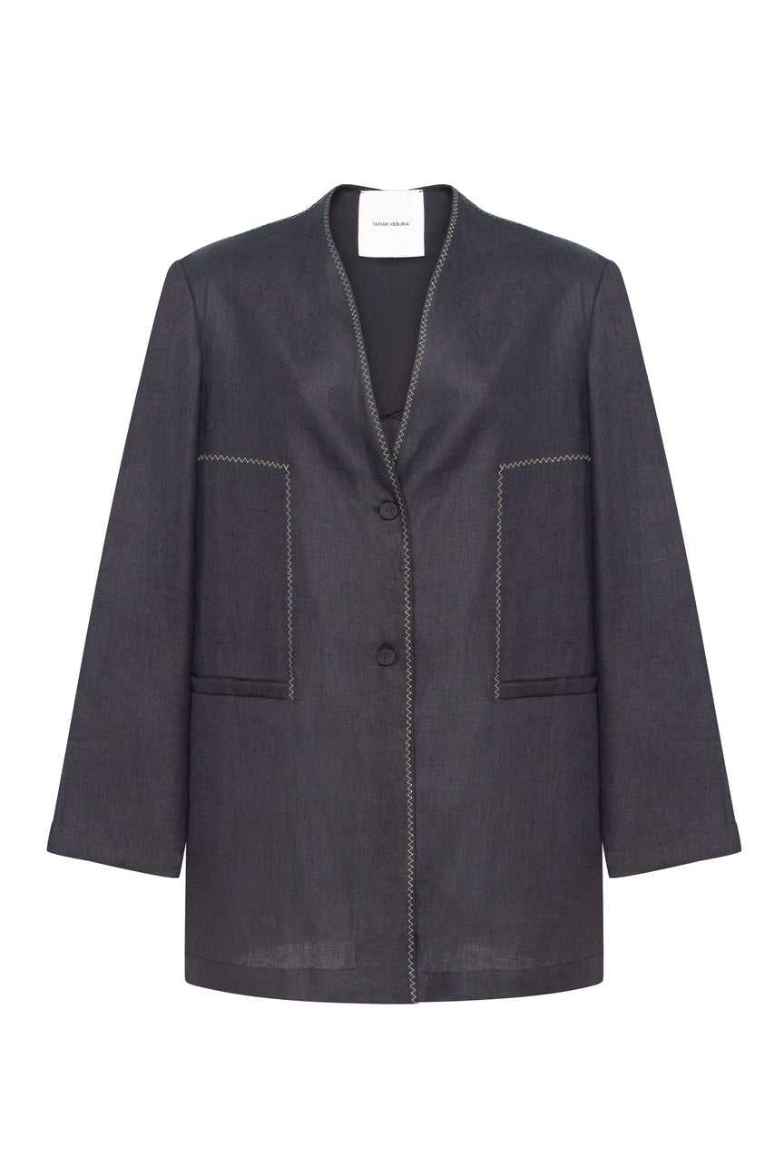 Single-breasted oversized BLAZER  with decorative zig-zag lines