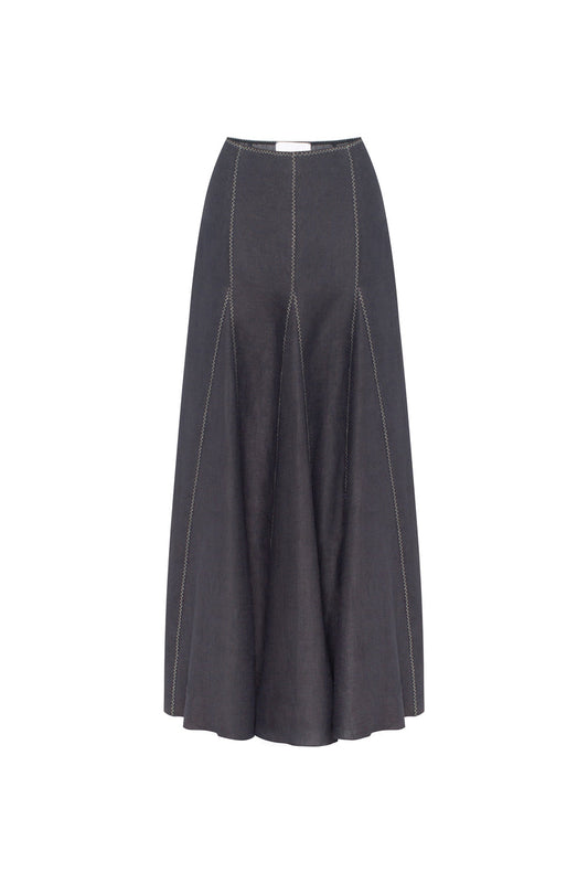 A-line maxi SKIRT with decorative zig-zag lines