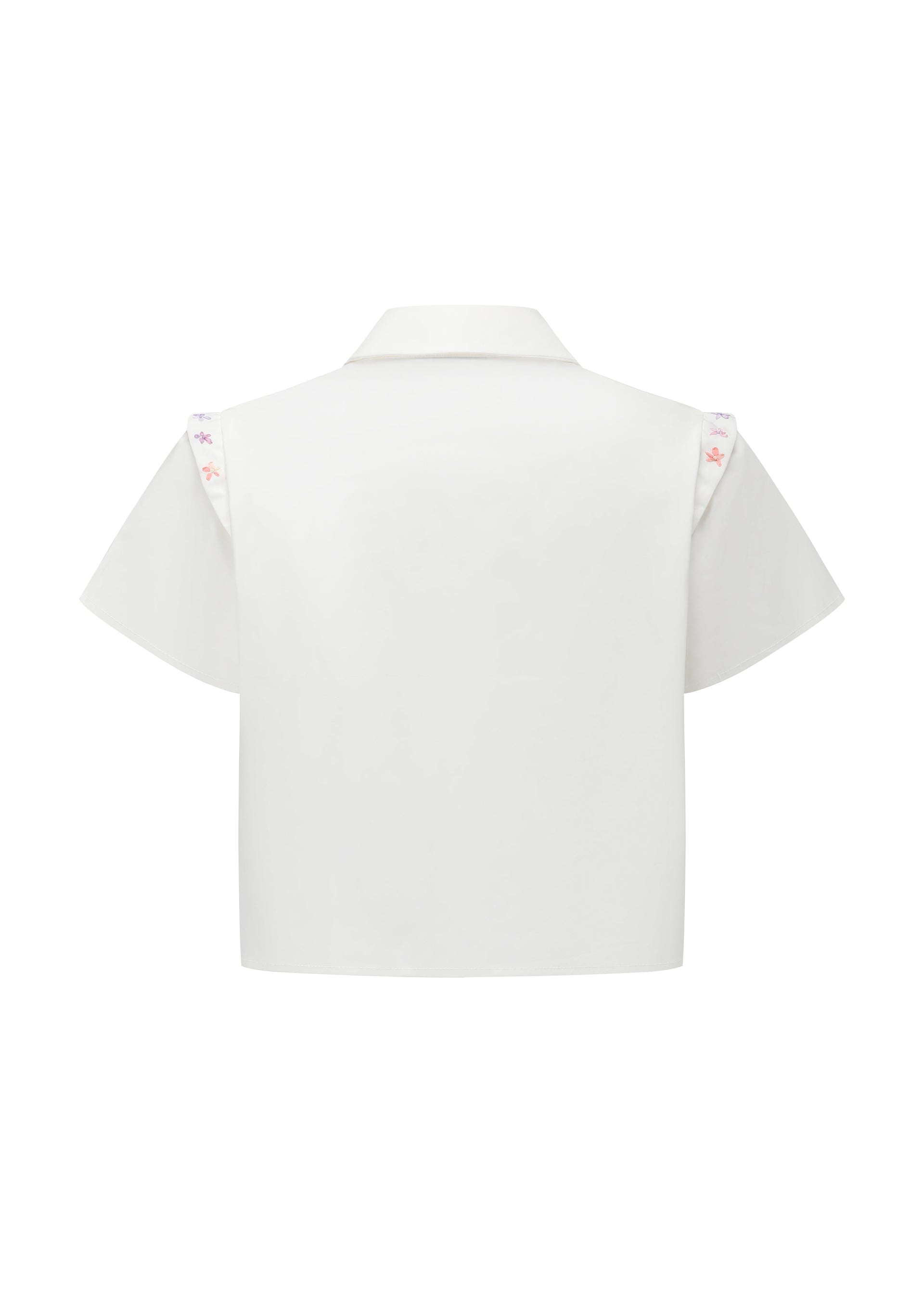 French Silk Ribbon Embroidery cropped Shirt - White