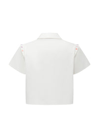 French Silk Ribbon Embroidery cropped Shirt - White
