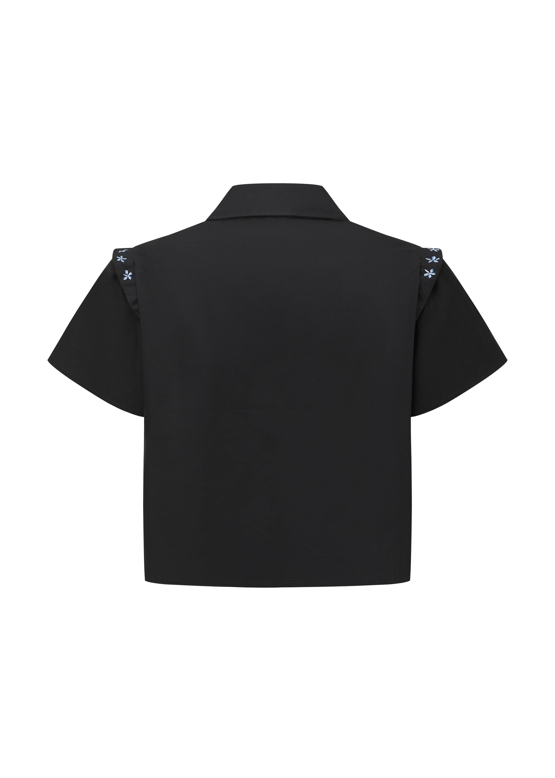 French Silk Ribbon Embroidery cropped Shirt - Black