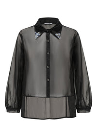 French Silk Ribbon Embroidery Organza Blouse - black