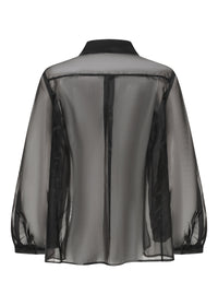 French Silk Ribbon Embroidery Organza Blouse - black