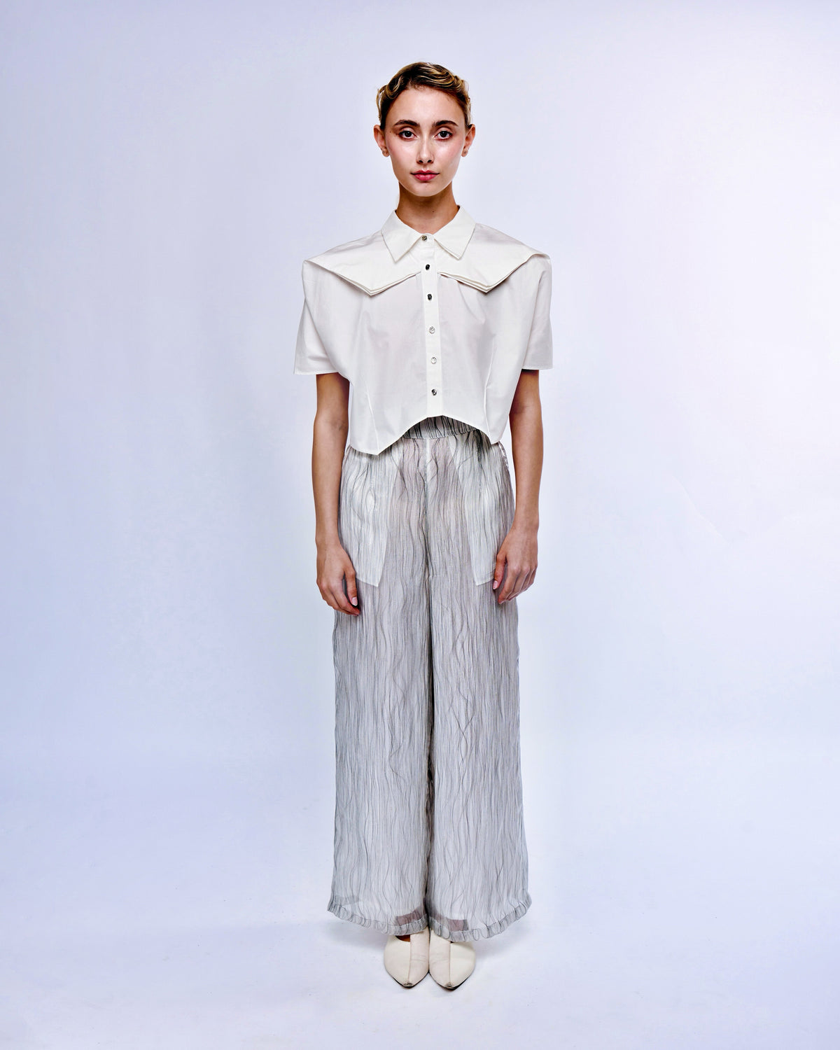 Chenchen Studio | White Three-Layer Summer shirt with Bespoke Buttons ...
