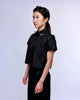 French Silk Ribbon Embroidery cropped Shirt - Black
