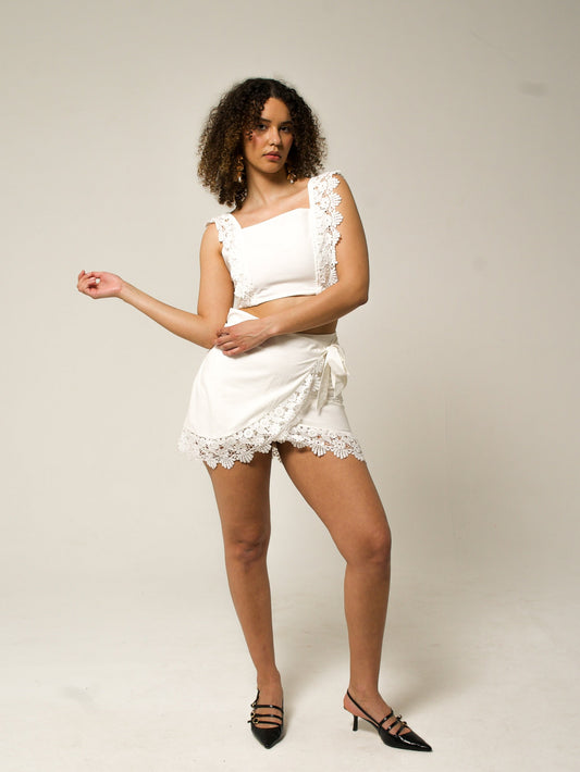 Jeanie White Cotton Lace Trim Top