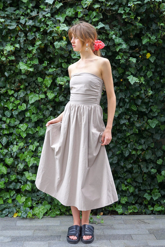 SUNSET COTTON MIDI DRESS TAN
