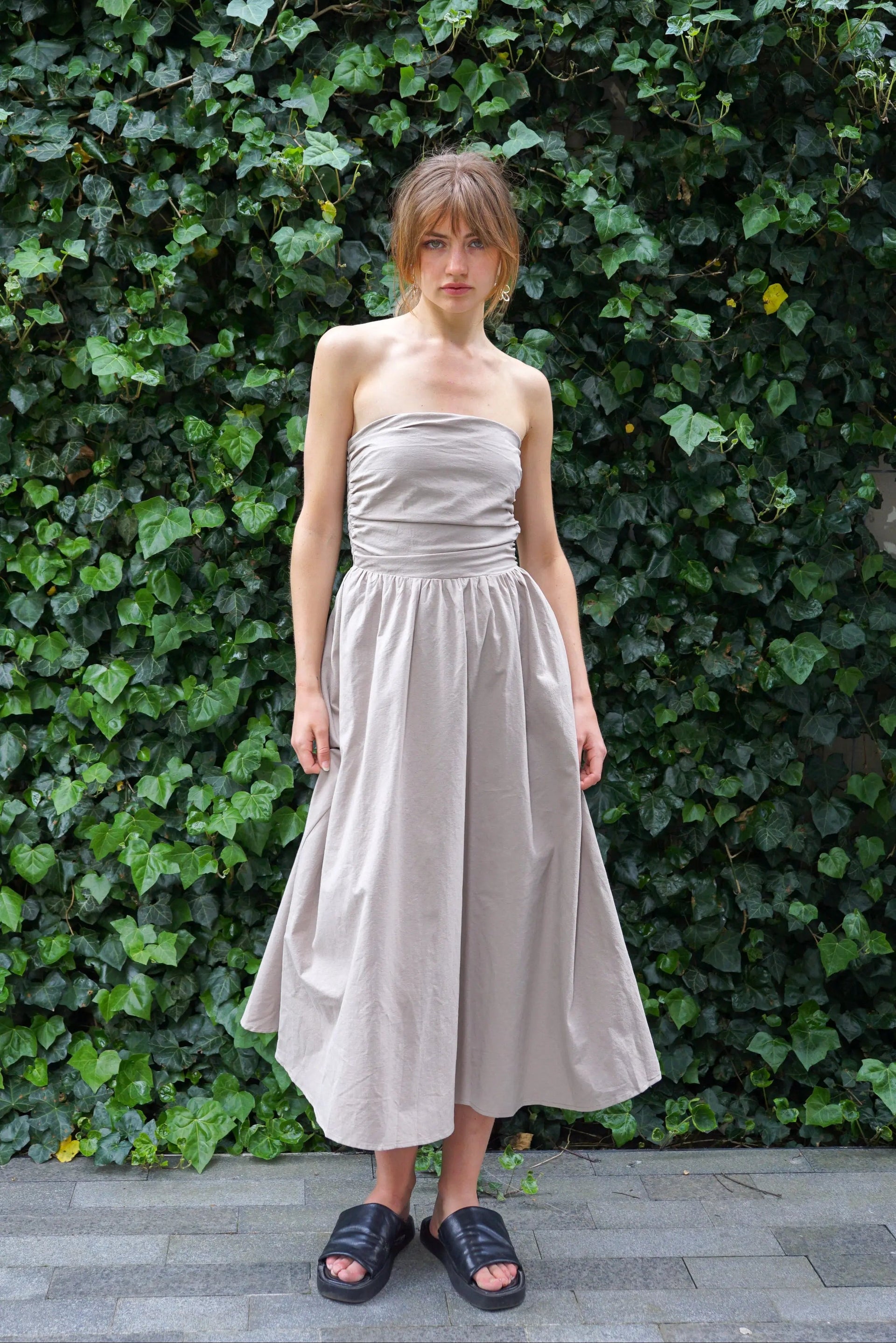 SUNSET COTTON MIDI DRESS TAN