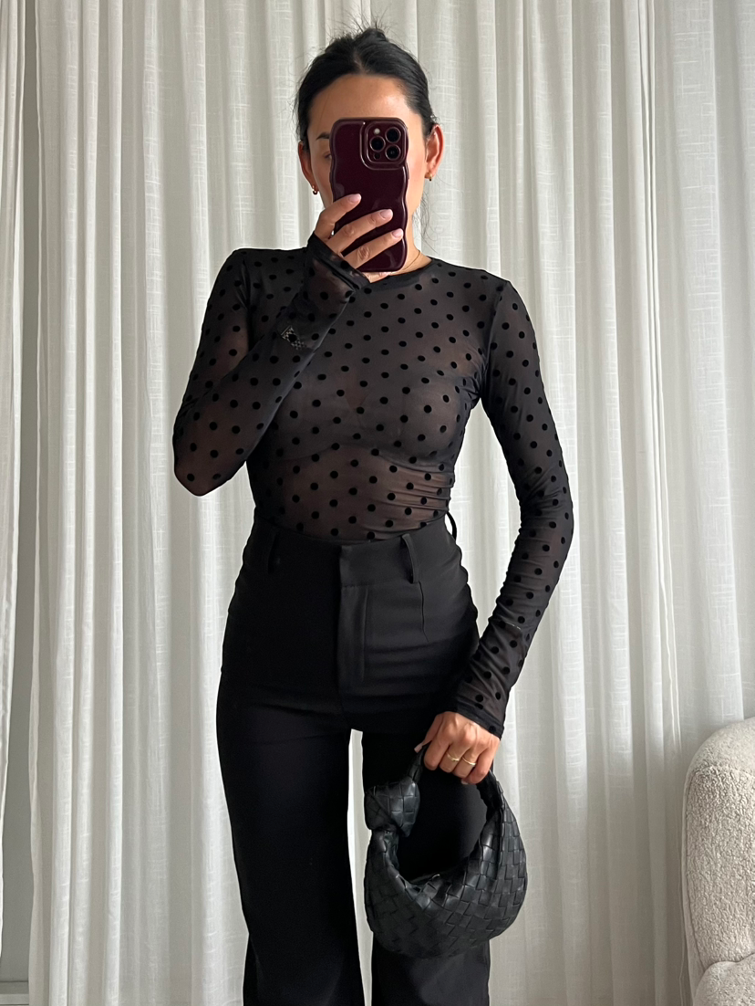 LELIA MESH TOP BLACK POLKA DOT
