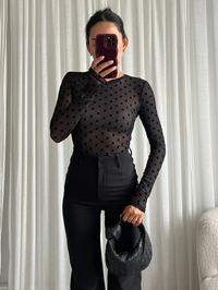 LELIA MESH TOP BLACK POLKA DOT