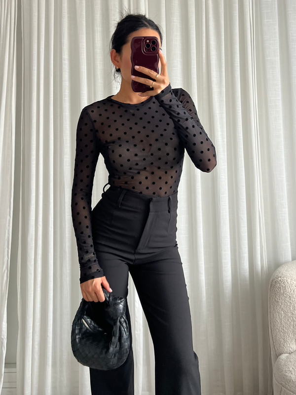 LELIA MESH TOP BLACK POLKA DOT