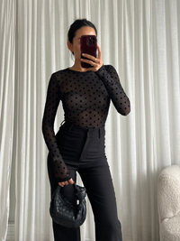 LELIA MESH TOP BLACK POLKA DOT