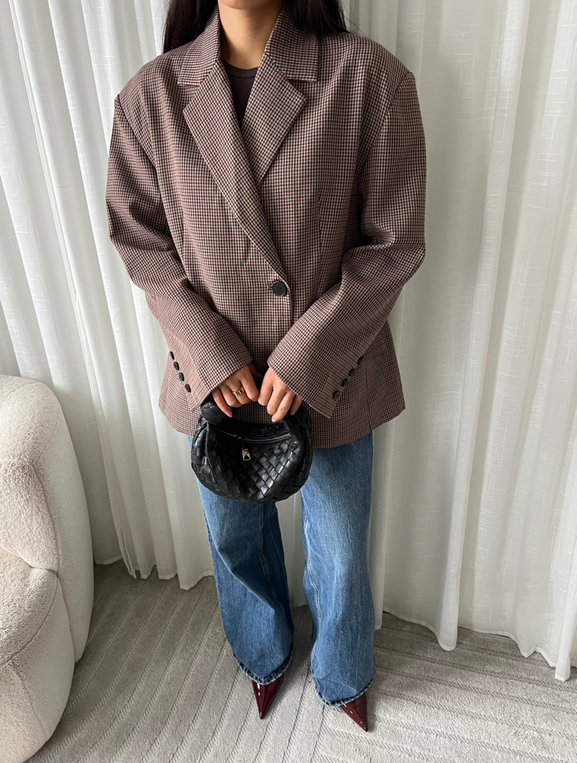 SLOANE BURGUNDY OVERSIZED CHECKED BLAZER