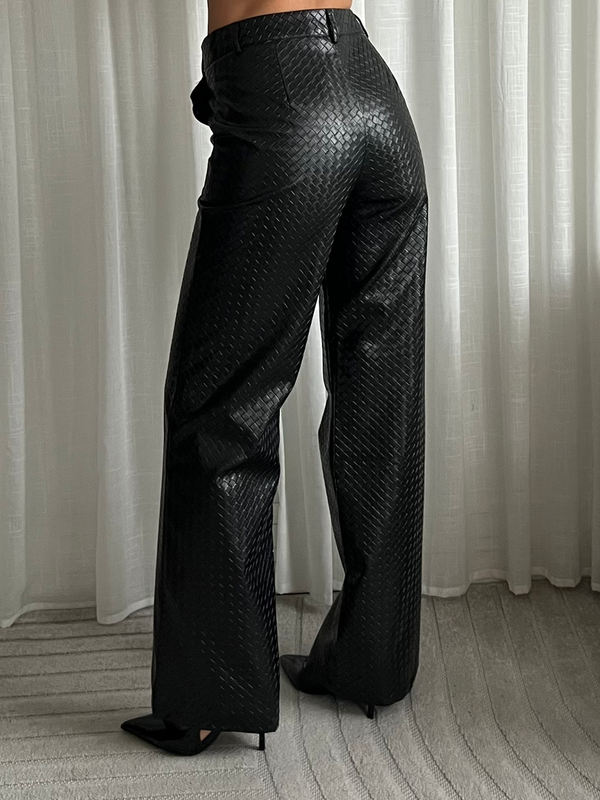 HEATHER BLACK BRAIDED FAUX LEATHER PANTS