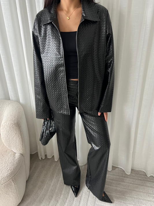 ELLIOT BLACK BRAIDED FAUX LEATHER JACKET