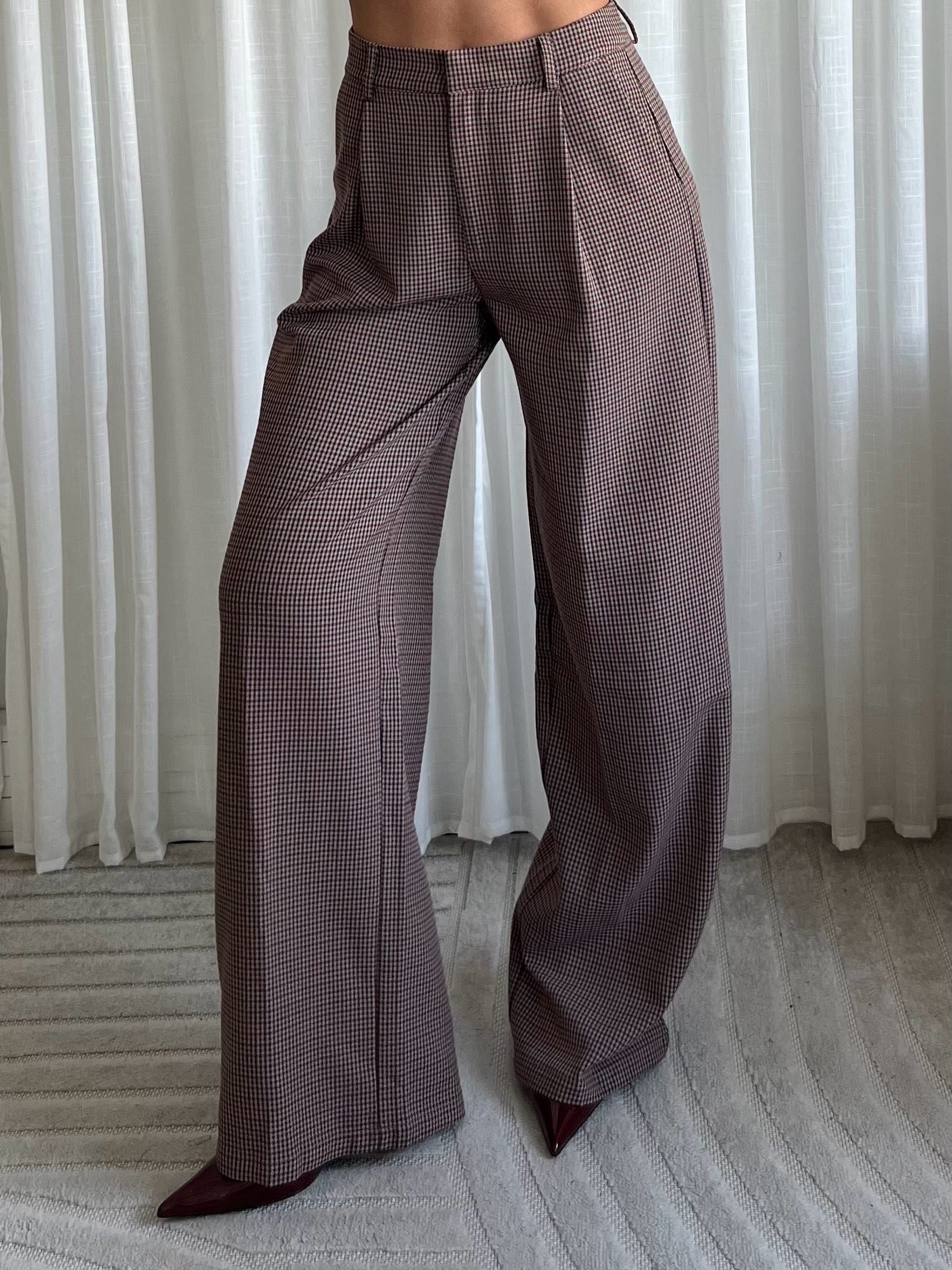 HAGAN BURGUNDY CHECKED TROUSERS