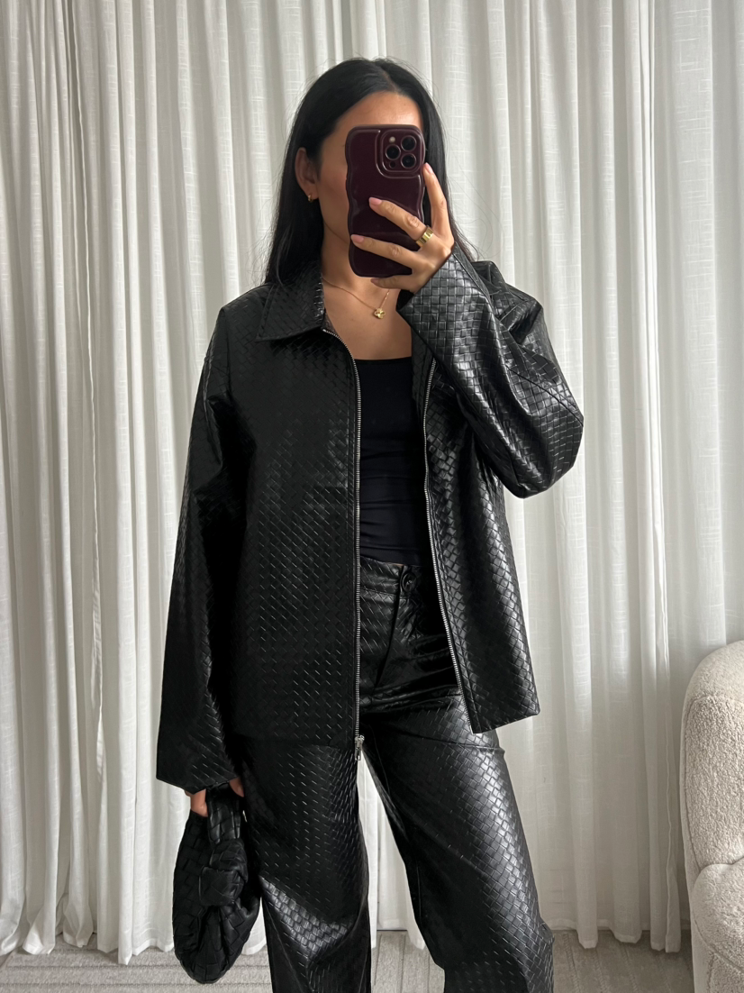 ELLIOT BLACK BRAIDED FAUX LEATHER JACKET