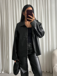 ELLIOT BLACK BRAIDED FAUX LEATHER JACKET