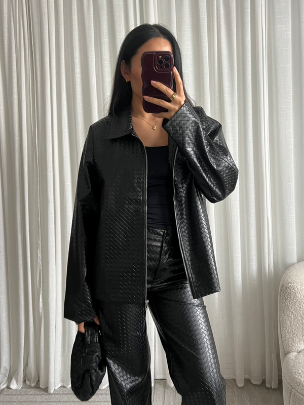 ELLIOT BLACK BRAIDED FAUX LEATHER JACKET