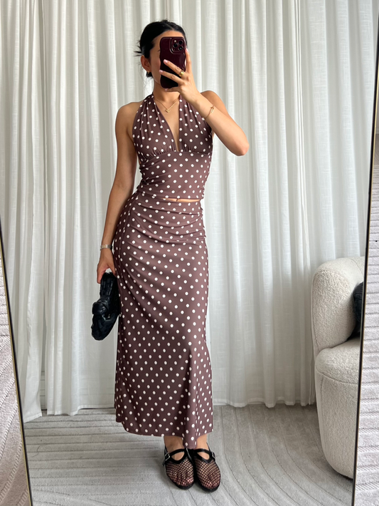 BALTIMORE MAXI SKIRT POLKA DOT BROWN