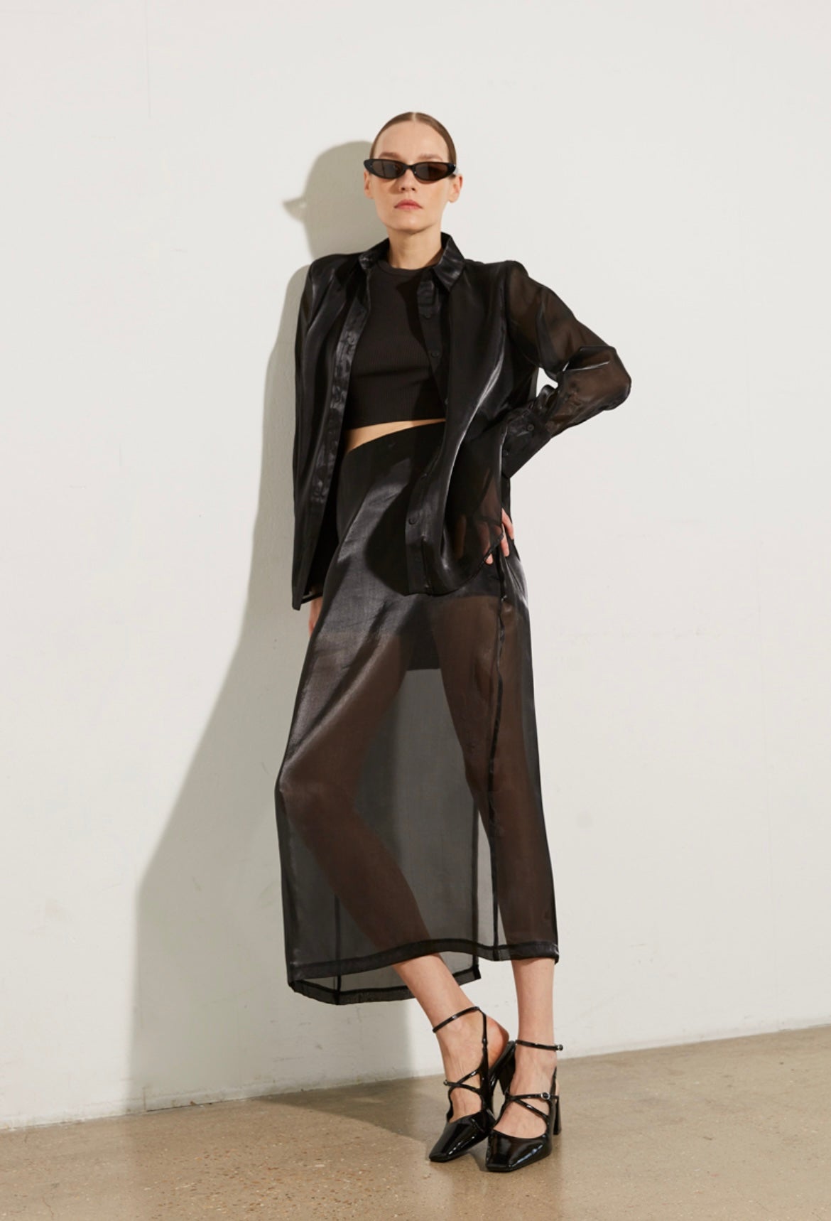 ATLAS ORGANZA SHIRT IN BLACK