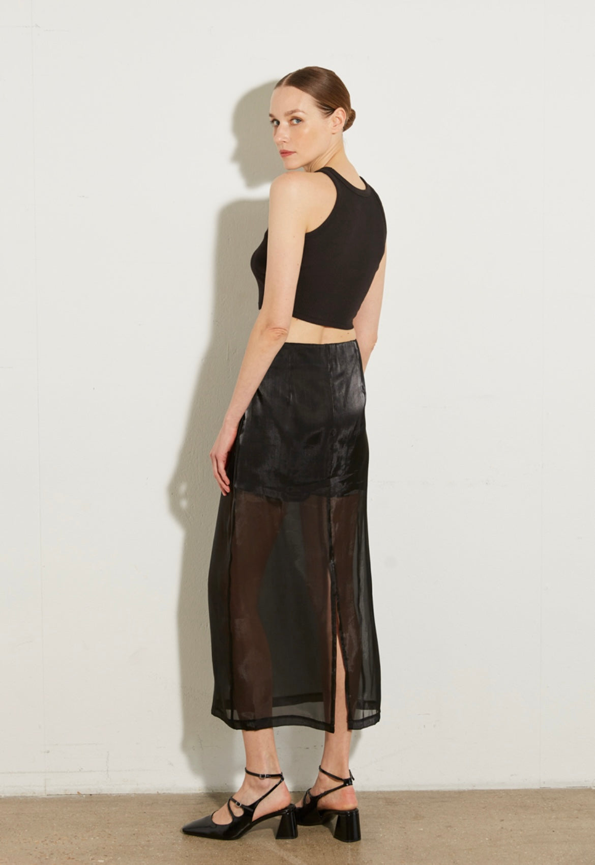 NOOR ORGANZA MAXI SKIRT WITH SHORTS LINING BLACK