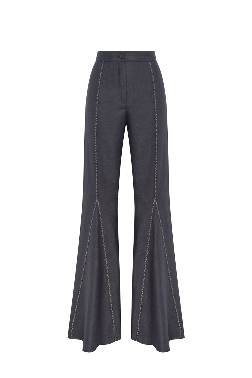 Flare PANTS with decorative zig-zag lines