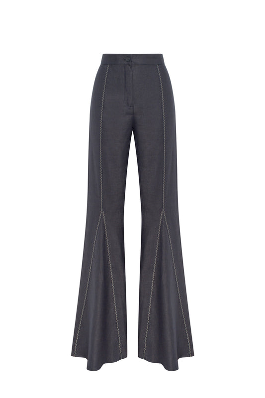 Flare PANTS with decorative zig-zag lines