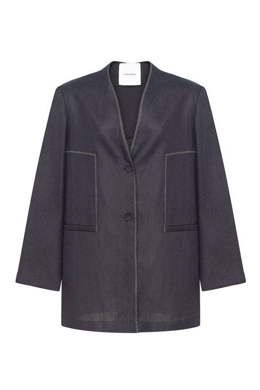 Single-breasted oversized BLAZER  with decorative zig-zag lines