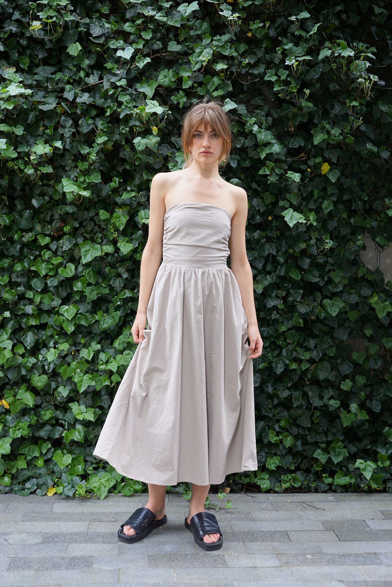 SUNSET COTTON MIDI DRESS TAN
