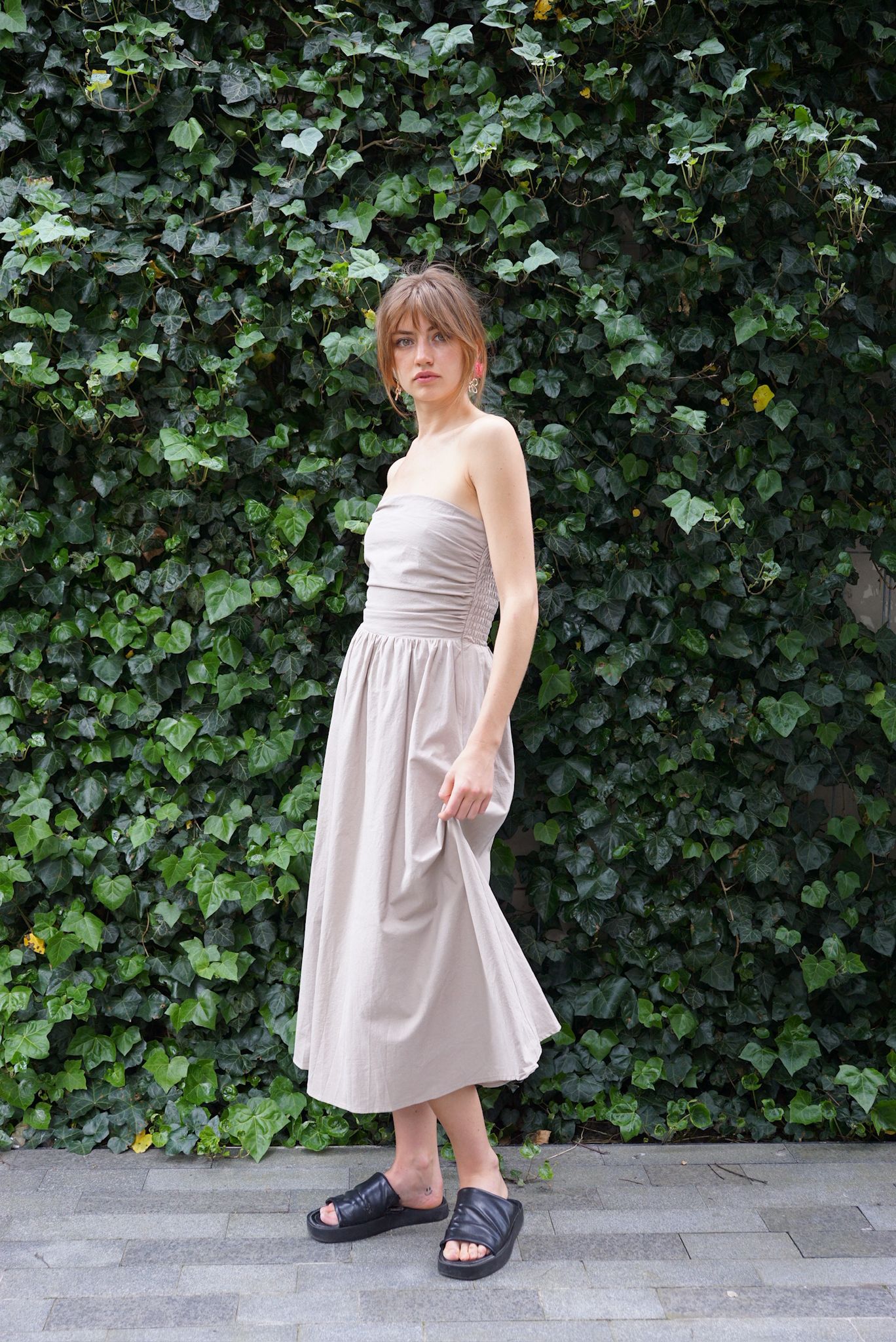 SUNSET COTTON MIDI DRESS TAN