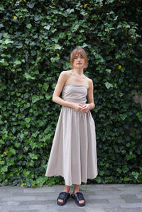 SUNSET COTTON MIDI DRESS TAN